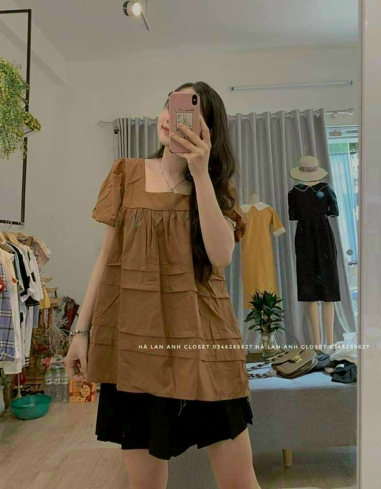 Áo bầu công sở đũi babydoll thiết kế cổ bẻ Freesize 65kg AB-3