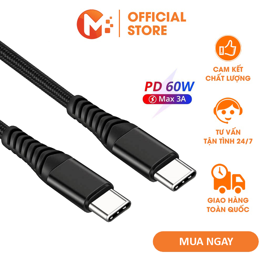 Dây Cáp Sạc 2 Đầu Type C Sạc Nhanh PD 60W Truyền Dữ Liệu Data Bọc Dù Nilon Cao Cấp cáp sạc siêu nhanh type C to type C Samsung dây sạc usb type C ra type C dây cáp sạc cổng vào type C đầu ra type C dài 2m Kiểu C Mikatek