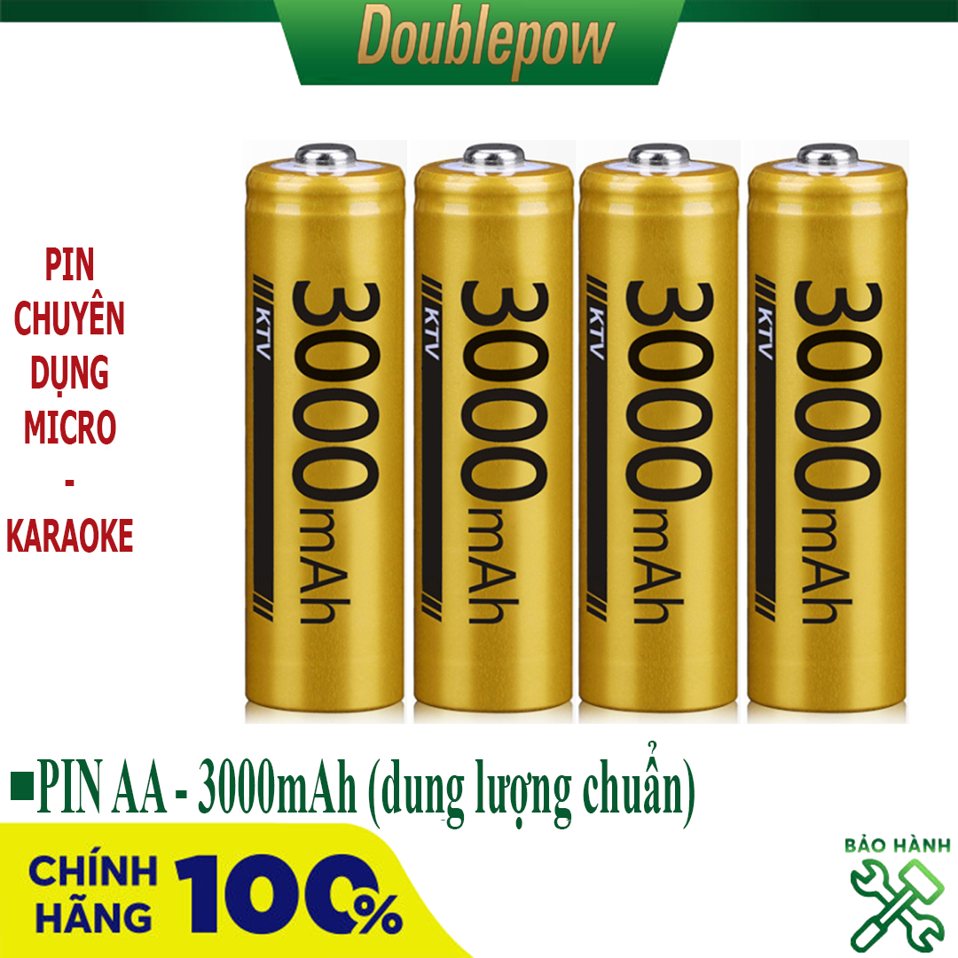 [Combo 4 viên] Pin sạc AA 3000mAh Doublepow - chuyên dùng Micro, KTV- (màu vàng) - Có hộp đựng pin kèm theo