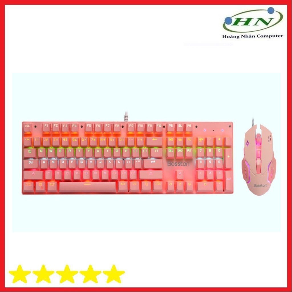 Bộ phím chuột cơ bosston ek9350 màu hồng