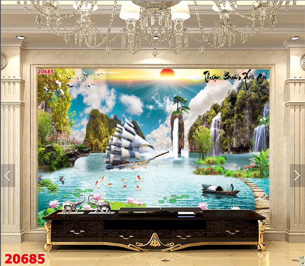 Tranh dán tường 3d phong cảnh thiên nhiên trang trí phòng khách phòng ngủ giá rẻ đẹp chất liệu decal pp keo sẵn bóc dán PA