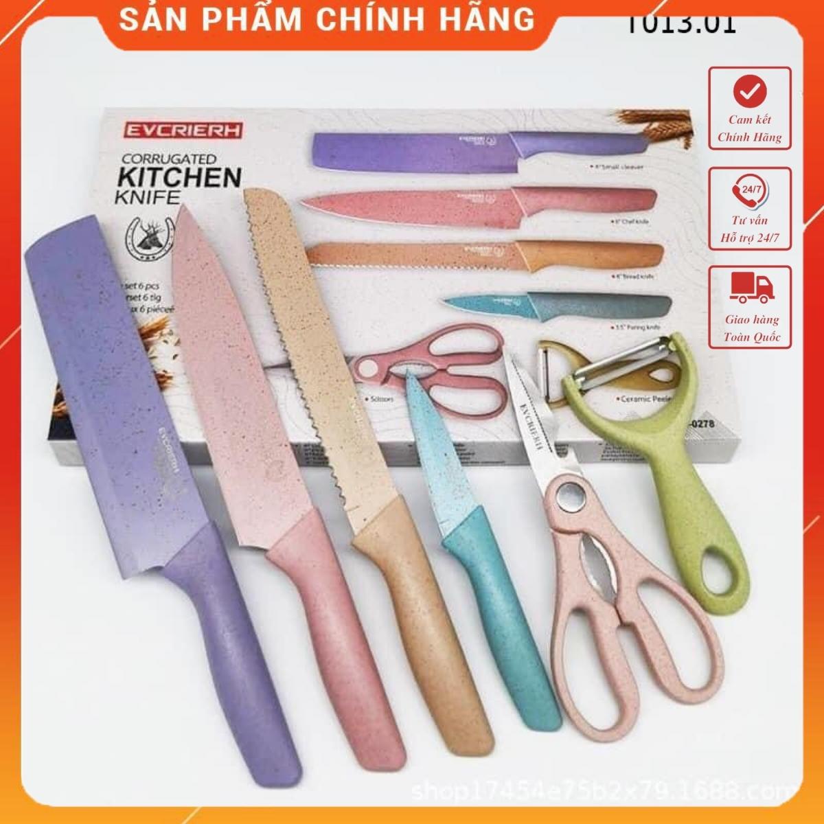 Bộ Dao Nhà Bếp Lúa Mạch Kháng Khuẩn 6 Món Siêu Chắc, Siêu Bền, Bộ dao làm bếp lúa mạch 6 món kháng khuẩn siêu tiện lợi, Bộ dao kéo 6 món lúa mạch sịn sò siêu sắc bén - Set dao 6 món