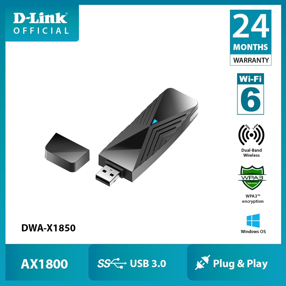 D-link dwa-x1850 bộ thu sóng wi-fi cổng usb chuẩn wi-fi 6 tốc độ ax1800