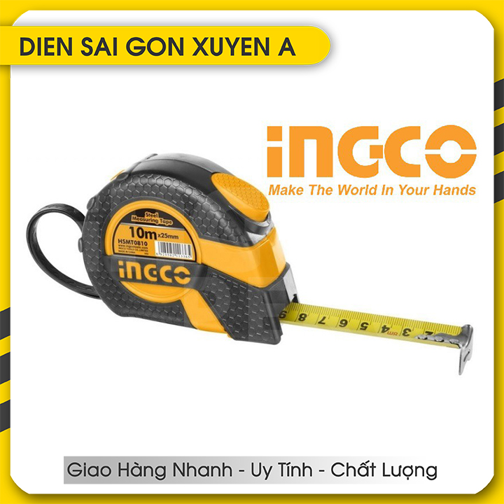 Thước cuộn thép nền vàng 10 mét - 10m x 25mm Steel Measuring Tape INGCO HSMT0810