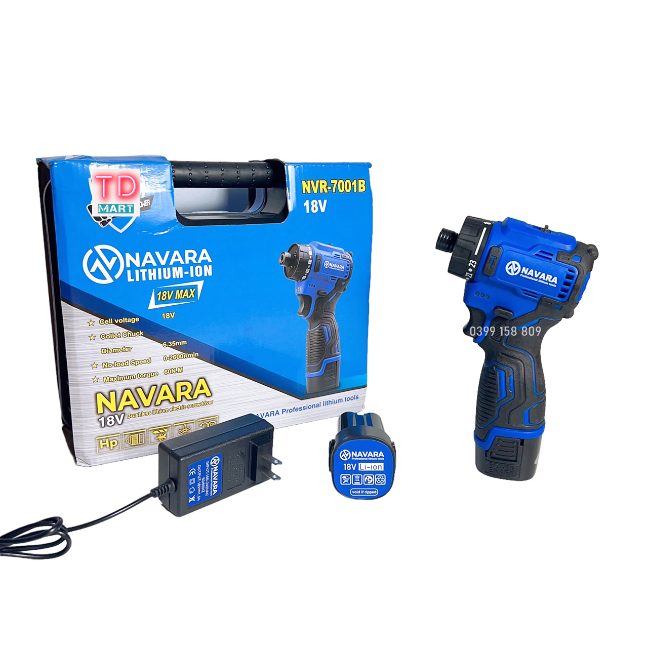 Máy bắn vít trượt 18V Navara 7001B không chổi than, pin 4cell