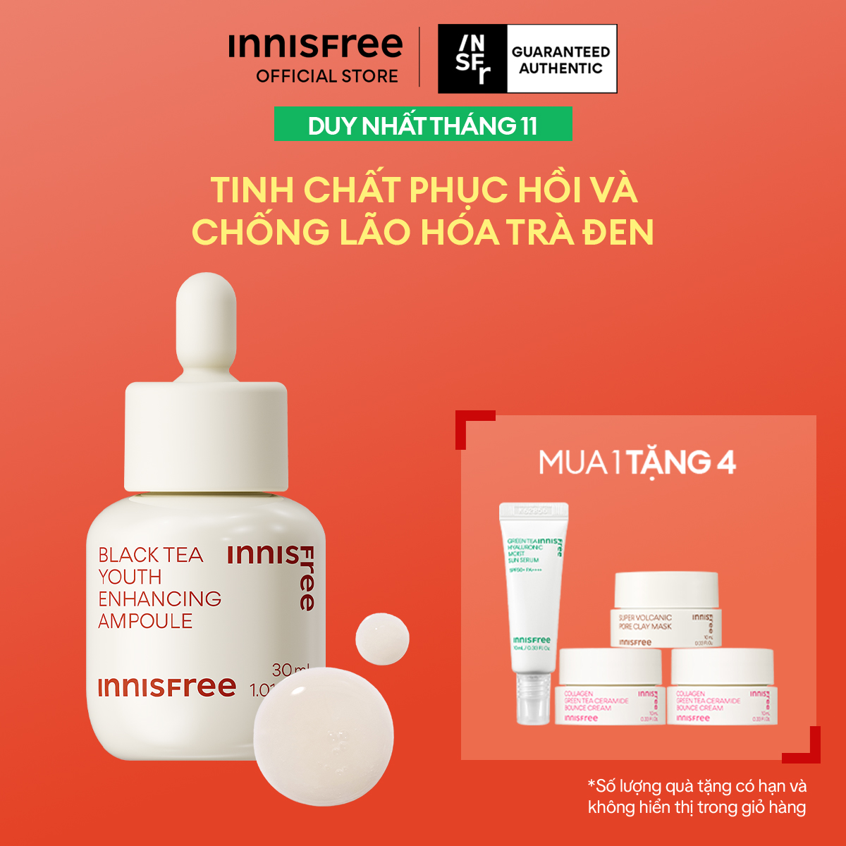 Tinh chất dưỡng da ban đêm ngăn ngừa lão hóa từ trà đen INNISFREE Black Tea Youth Enhancing Ampoule