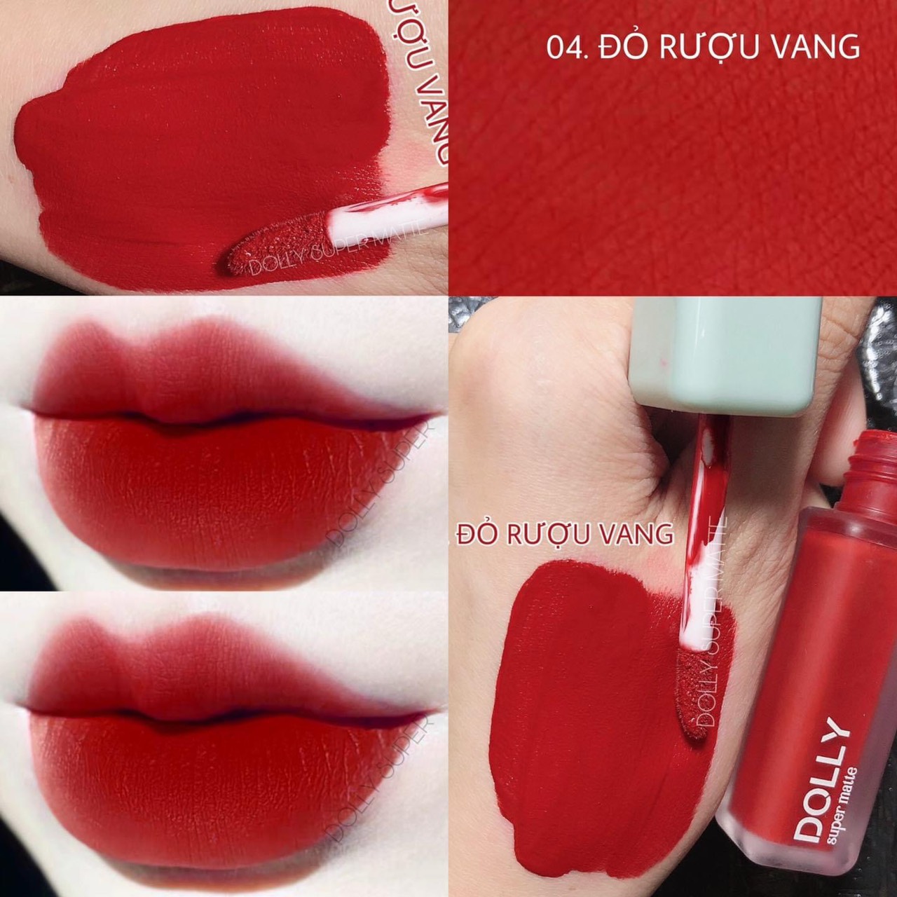 Son kem lì màu hồng Dolly super matte, son kem lì không chì bền màu lâu trôi <Màu Đỏ R.u.o.u Vang>