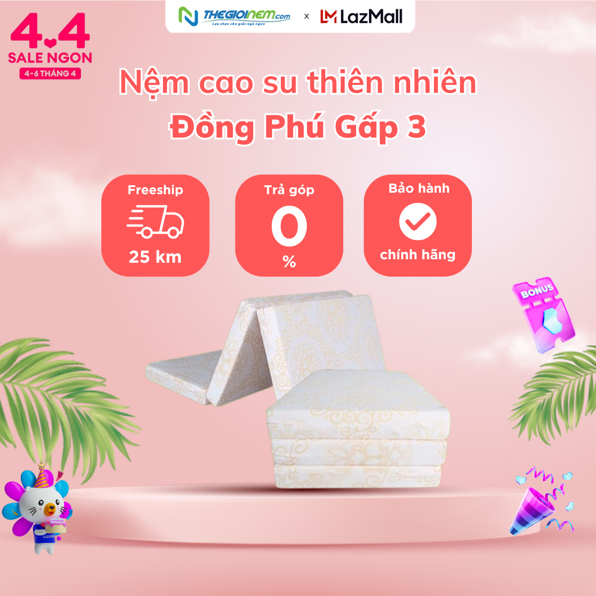 [Trả góp 0%] Nệm Gấp 3 Cao Su Thiên Nhiên Đồng Phú 180x200x10cm- Bảo hành 7 năm.