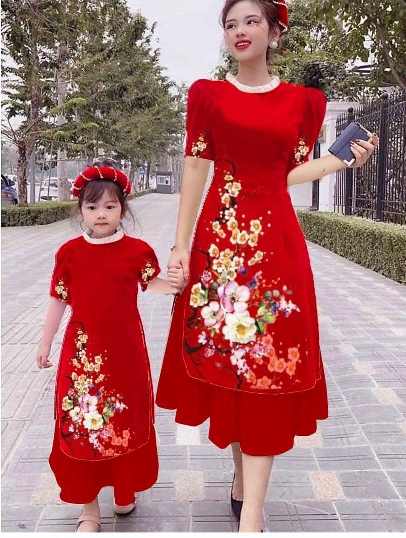 Sét áo dài cách tân in hạo tiêt cành đào