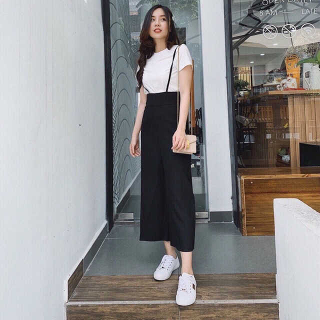 Set yếm quần ống rộng hai dây kèm áo (form lửng kèm hình thật)