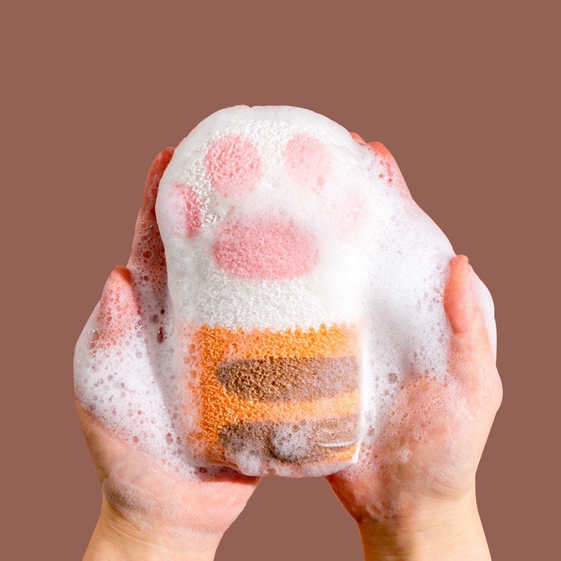Bông tắm chân mèo dễ thương - Bông tắm bọt biển cao cấp cho bé bằng cotton mềm mại kì lưng tẩy da chết