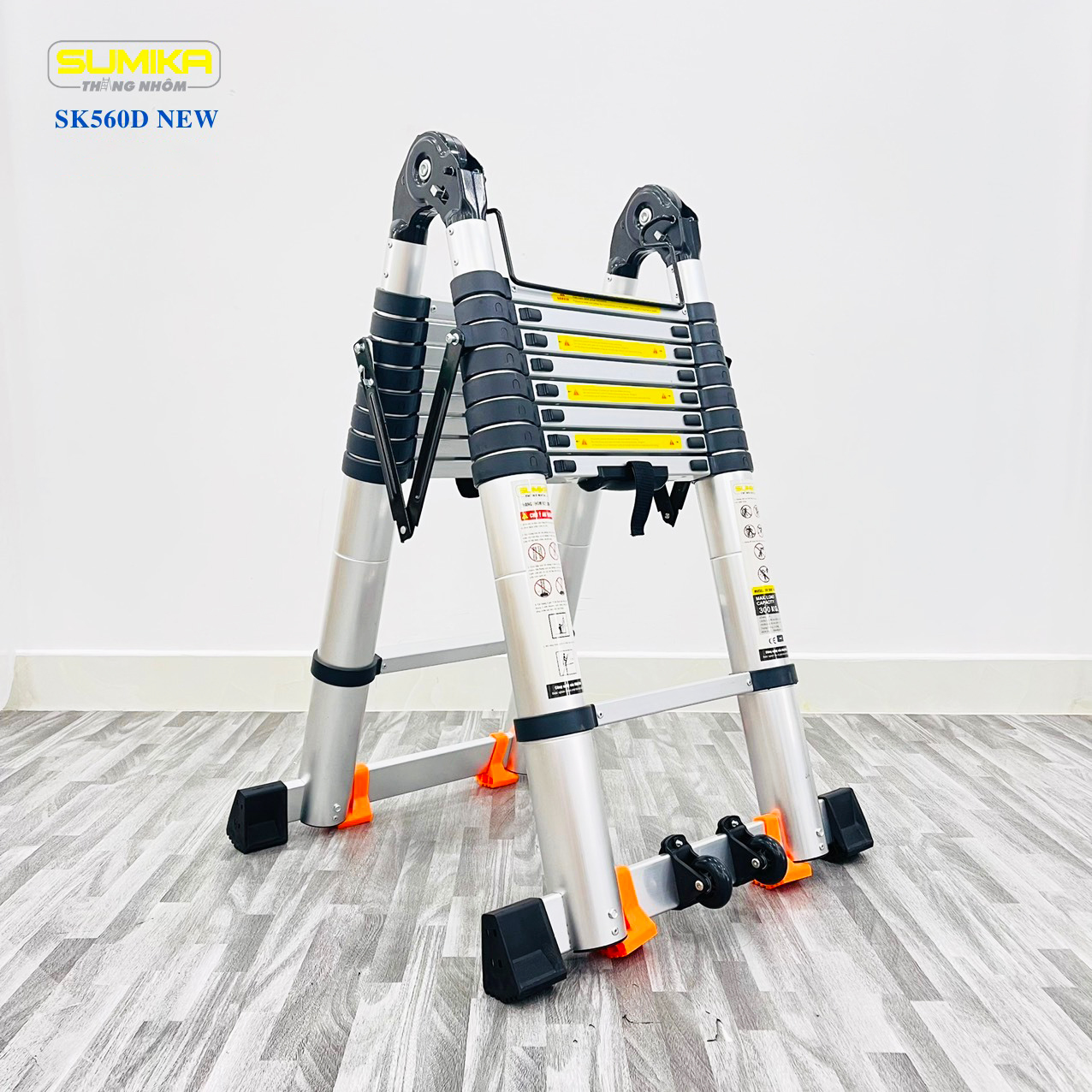 Thang nhôm rút chữ a sumika sk560d new - tải trọng 300kg, chữ a cao 2.8m, chữ i cao 5.6m