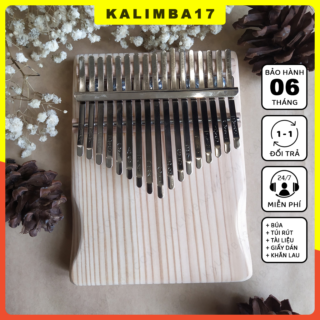 Kalimba 17 keys solid high-grade American pine with waist, thumb piano for children to practice playing