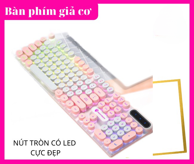 (Màu Hồng)Bàn phím máy tính gaming giả cơ PANSTAN PK100có dây nút tròn có Led chống nước chuyên chơi game và làm việc văn phòng