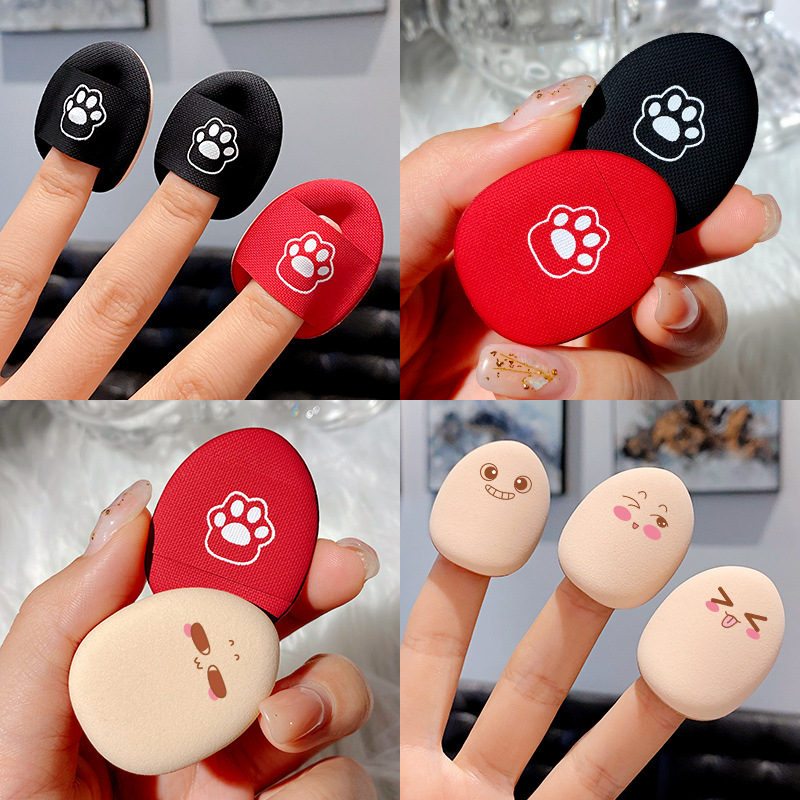 Set 2 bông dặm phấn F3290a Fingertip Cat Claw Air Cushion mút dặm phấn mini hình dấu chân dễ thương 2 màu đỏ đen