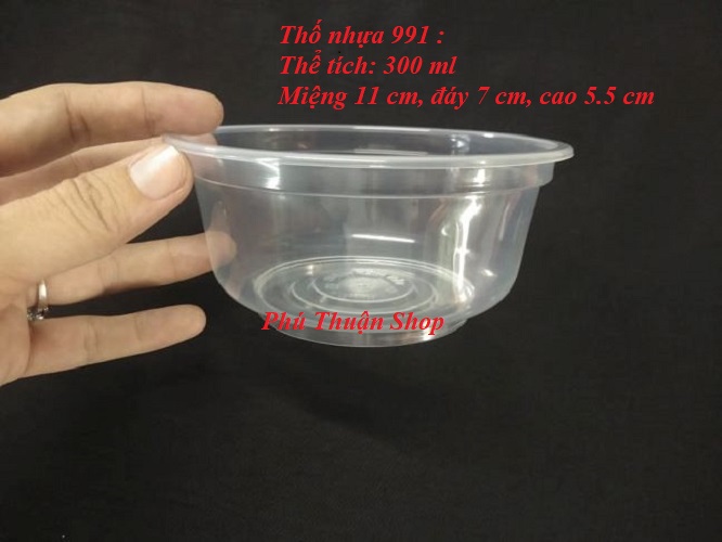 BỘ 50 CHÉN NHỰA TRONG 300 ML CÓ KÈM NẮP ĐẬY MIỆNG 11 CM, ĐÁY 7CM, CAO 5.5CM
