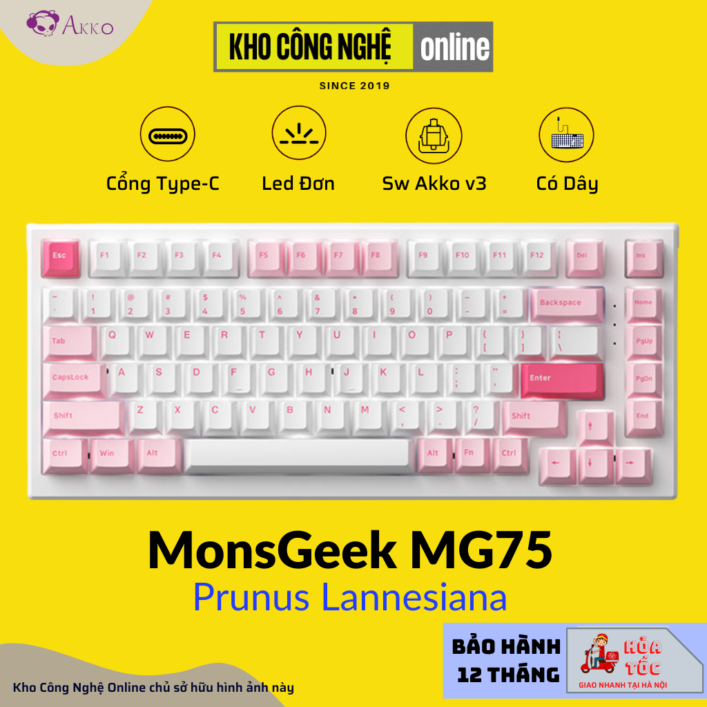 Bàn phím cơ MonsGeek MG75 Prunus Lannesiana (White LED / AKKO sw v3) - Hàng Chính Hãng