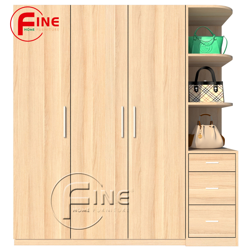 Tủ Quần Áo Hiện Đại Fine Home HT056 (180cm x 200cm) sang trọng, có kệ trưng bày túi xách