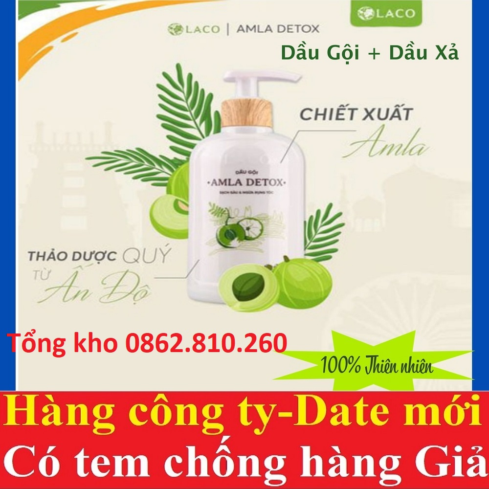 Dầu gội amla detox laco giúp đầu tóc sạch gầu & ngừa rụng tóc kèm lược tắm gội massa đầu tóc