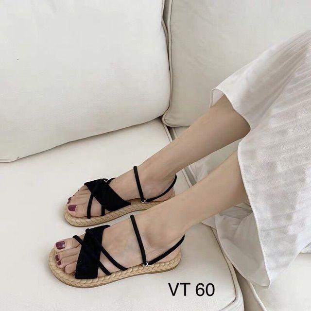 Dép sandal đế giả cói quai chéo mới.giày linh linh