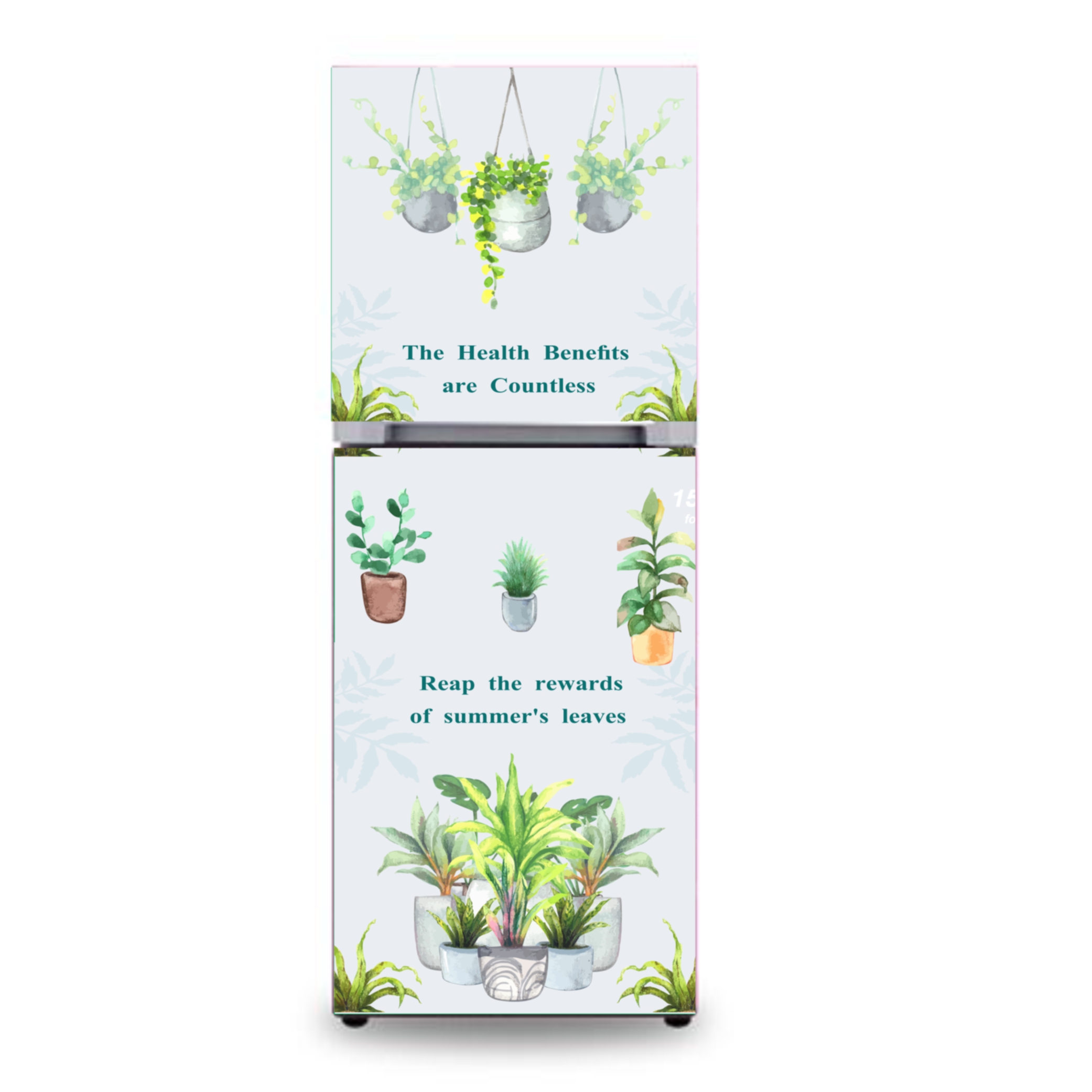 Miếng dán tủ lạnh mẫu chậu cây nhẹ nhàng, decal dán cao cấp mẫu lá cây Vintage