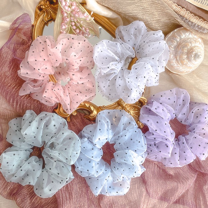 [HCM]Cột (buộc) tóc scrunchies Voan Chấm Bi xinh xắn