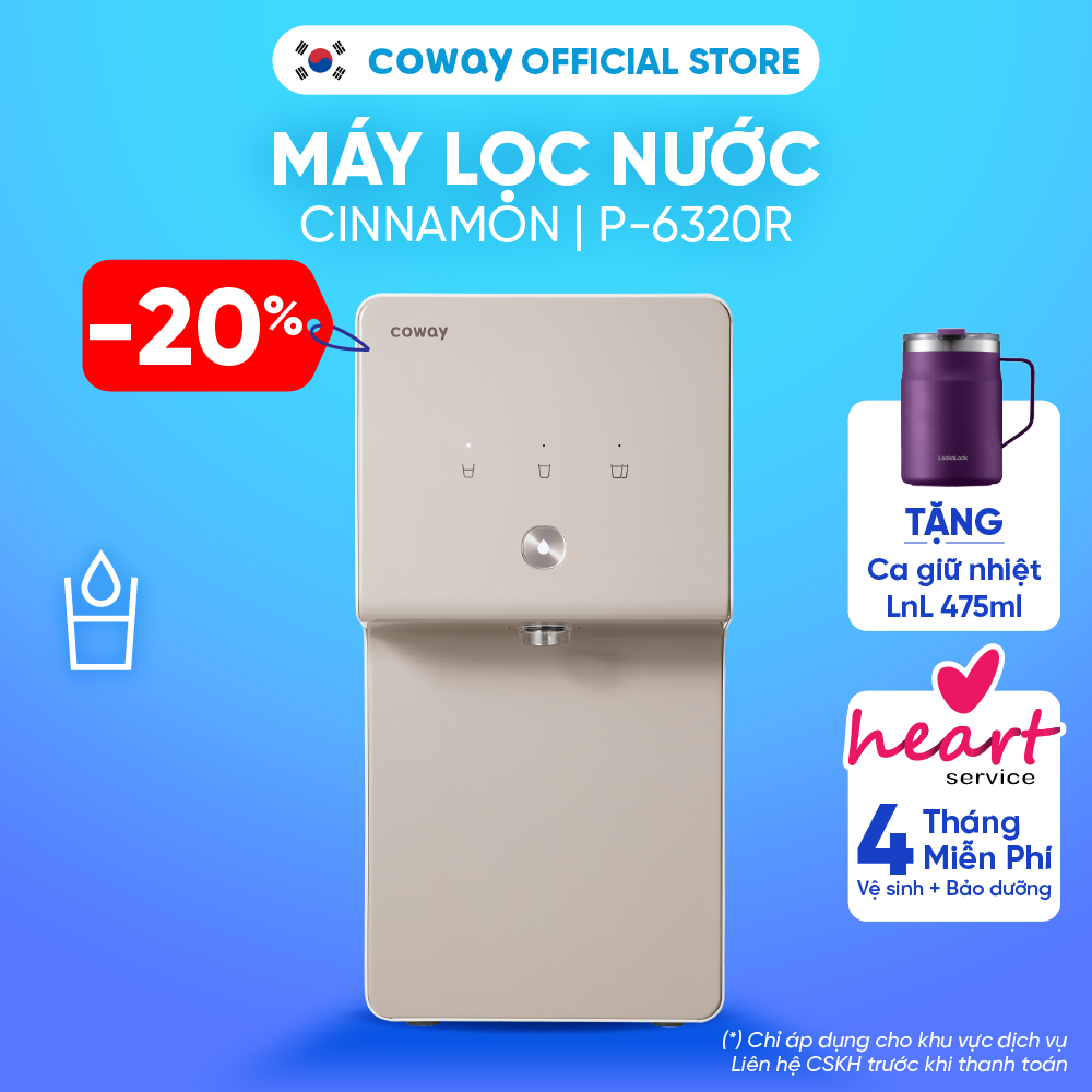 Máy lọc nước Coway Cinnamon P-6320R Dung tích 5L Máy lọc nước để bàn, bơm tăng áp trợ lực, lõi lọc kháng khuẩn, miễn phí lắp đặt | Hàng chính hãng