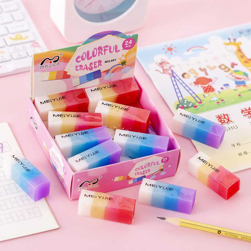 Combo 3 cục gôm tẩy bút chì 7 sắc cầu vồng dễ thương