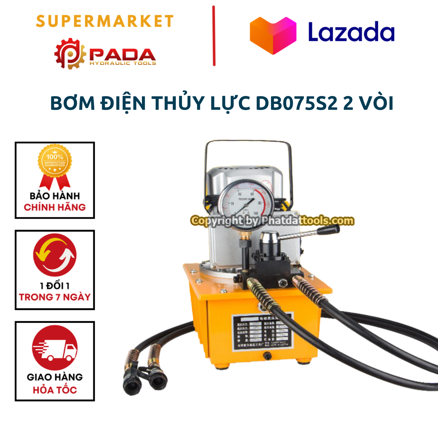 Bơm Điện Thủy Lực DB075S2 2 Vòi 750W 7Lít- Bơm thủy lực 2 đường dầu van cơ Giá 10,000,000 Đồng*Miễn phí vận chuyển