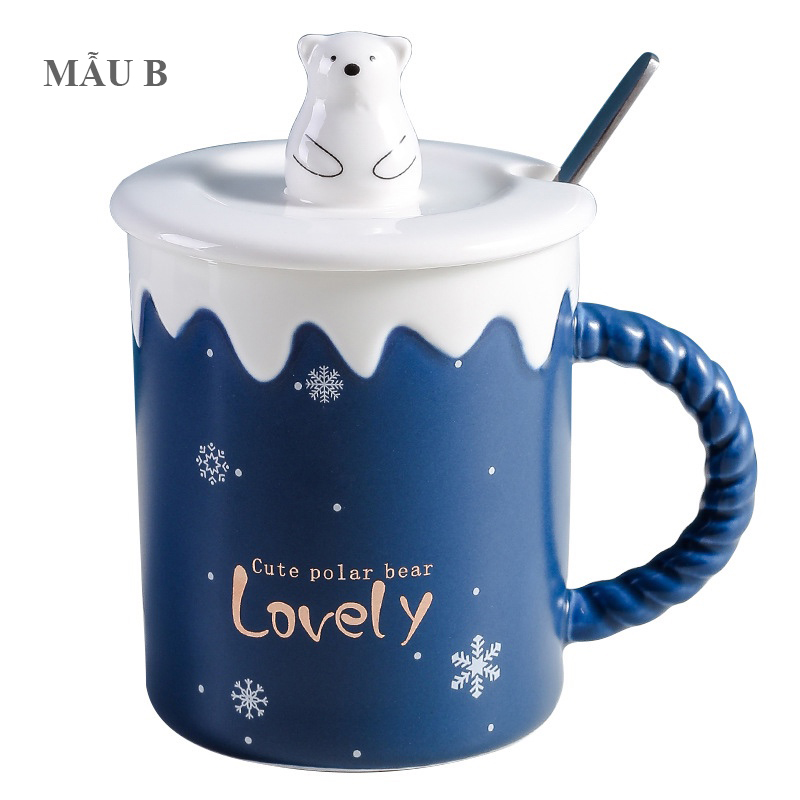 Ly sứ Noel kèm nắp sứ muỗng inox