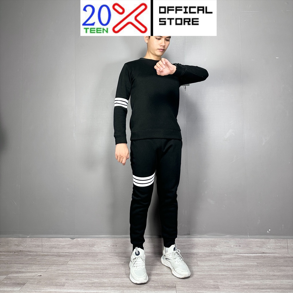 Set Bộ Nỉ Nam Thu Đông Lót Lông Kiểu 3 sọc Form Ôm Thể Thao VNO119