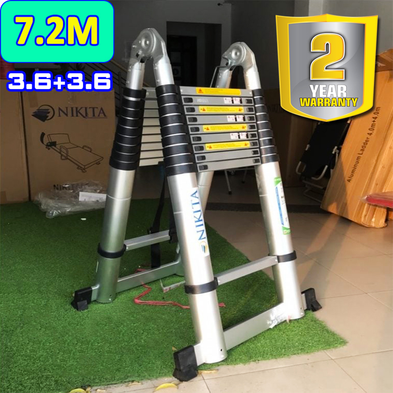 Thang nhôm rút xếp đôi NIKITA AI72 chữ A: 3.6M chữ I: 7.2M (Bảo hành 2 năm) Hàng chính hãng có logo dập nổi
