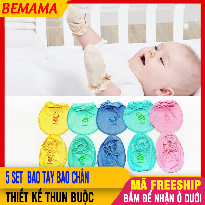[5SET] 10 Đôi Bao Tay Bao Chân Sơ Sinh Thun Buộc MINTUU, Bao Tay Chân Cho Bé Trai, Bé Gái, Vớ Cho Bé - Phụ Kiện Cho Trẻ Sơ Sinh, Tất Tay Tất Chân, Vớ Tay Chân Cho Bé, Bao Tay Bao Chan So Sinh BEMAMA - 5 Sét Bao Tay Chân Mimtuu - BTT00591x5