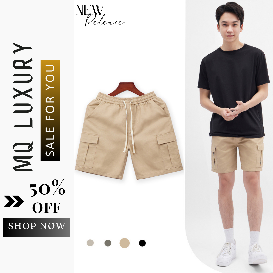 Quần short kaki - sh3 quần short kaki nam túi hộp 4 màu cạp chun basic mq luxury 68