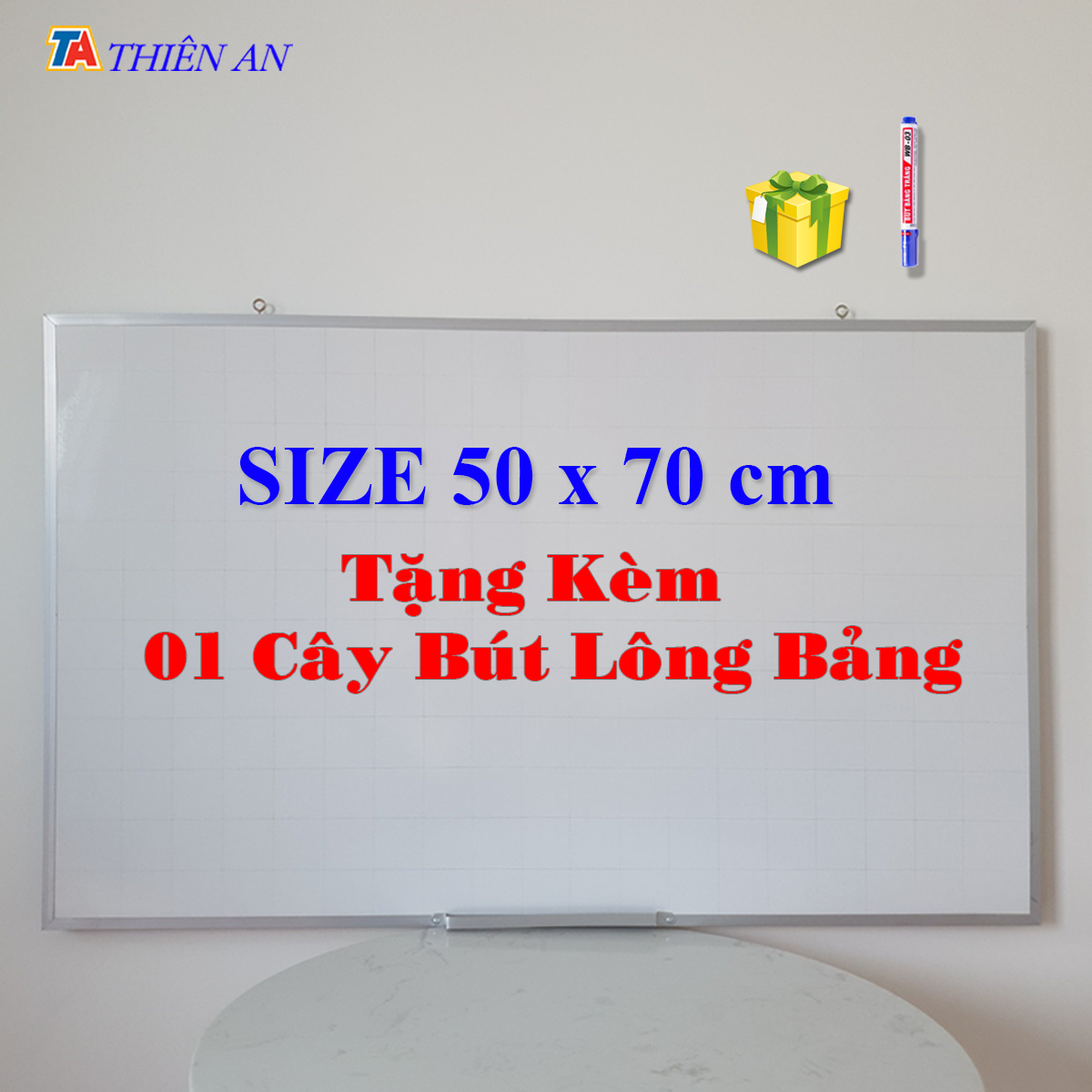 Bảng mica trắng viết bút lông size 50x70 cm - bảng trắng viết bút lông treo tường - tặng kèm 1 bút lông bảng