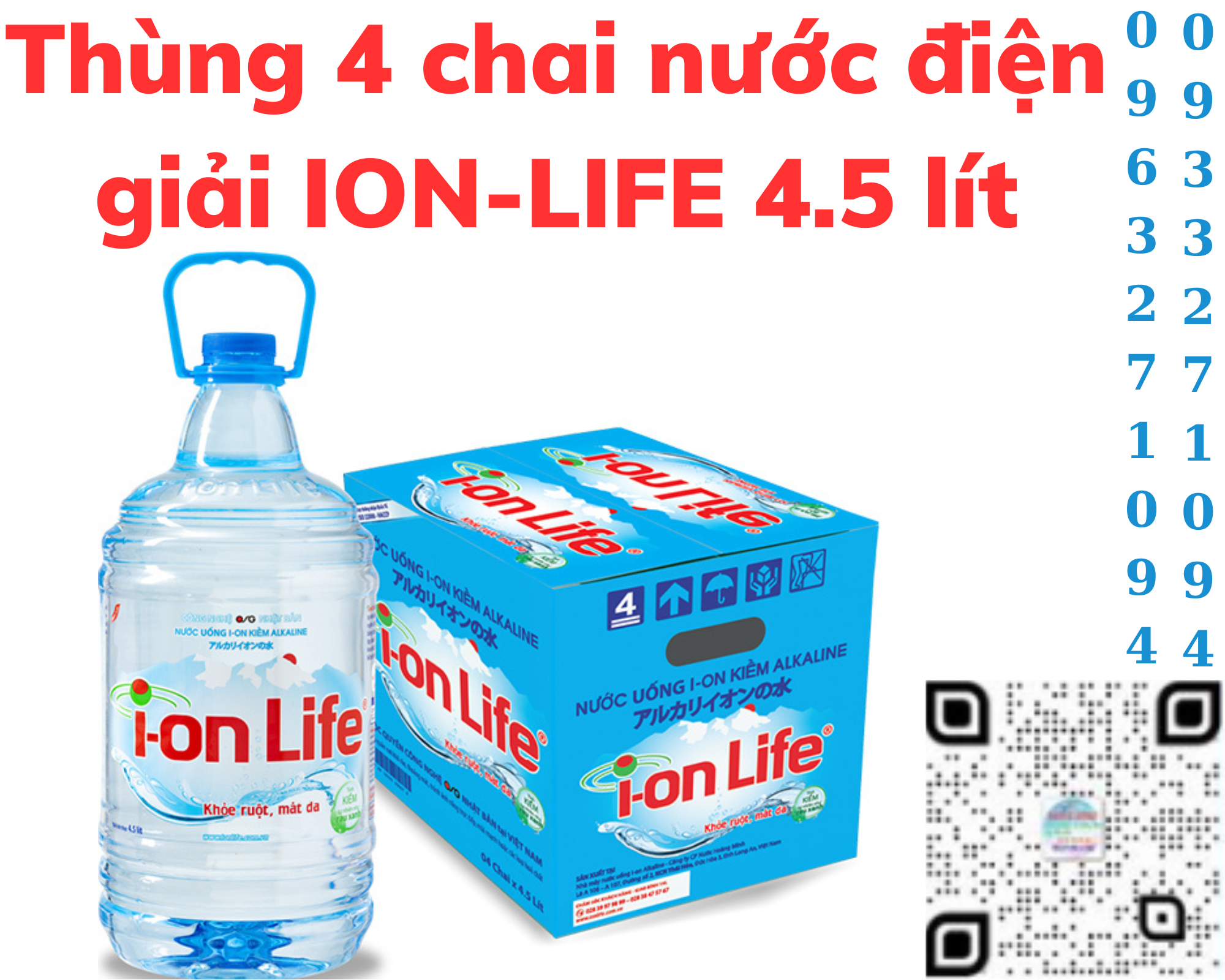 Thùng 4 chai nước điện giải ion kiềm akaline I-ON LIFE 4.5 lít