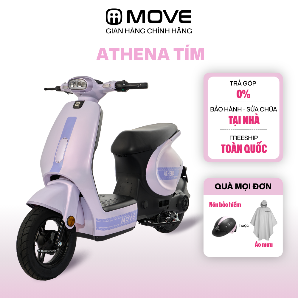 [GIAO TOÀN QUỐC] Xe Máy Điện MOVE ATHENA  - Đi tới 70km/sạc, Không Cần Bằng Lái - Học Sinh, Sinh Viên - Tím