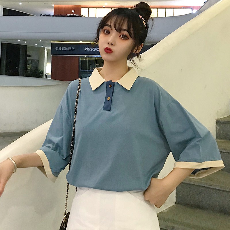 Áo thun nữ form rộng Polo có cổ tay lỡ đẹp hàng Quảng Châu chất cotton xịn, phù hợp đi chơi, đi du lịch, mặc hàng ngày, kiểu hot 2020 [BST ao thun, áo phông thời trang 4GENZ]