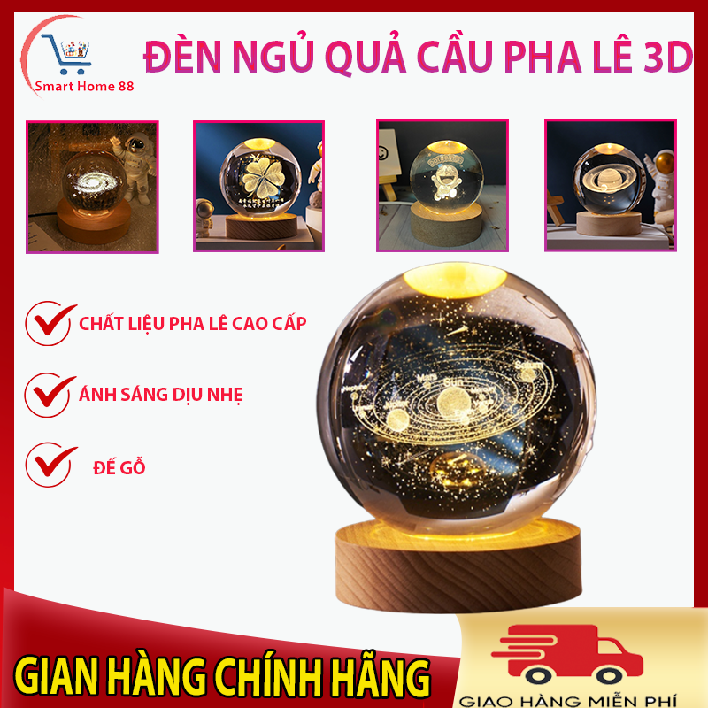 Đèn ngủ 3d quả cầu pha lê phát sáng, quả cầu pha lê phát sáng, đèn pha lê quả cầu trong suốt, đế gỗ usb, trang trí decor phòng ngủ, phòng làm việc, phong thủy, quà tặng sinh nhật, quà lưu niệm, quả cầu pha lê phong thủy