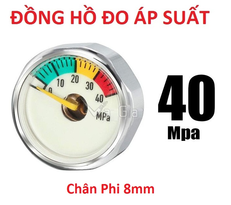 Đồng Hồ Đo Áp Suất trực tiếp chân 8 - Chân Phi 8mm - Max 40MPA ( Nhỏ ) đồng hồ đo khí nén, đồng hồ áp, đồng hồ áp suất, đồng hồ cao áp, đồng hồ đo áp suất khí nén pkb