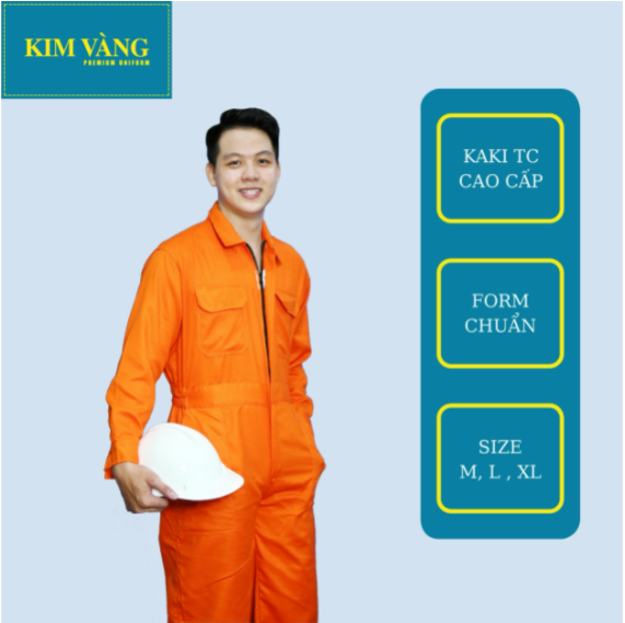 [KIM VÀNG] Bộ áo liền quần công nhân dầu khí đồng phục bảo hộ lao động chất liệu Kaki TC cao cấp - Màu cam