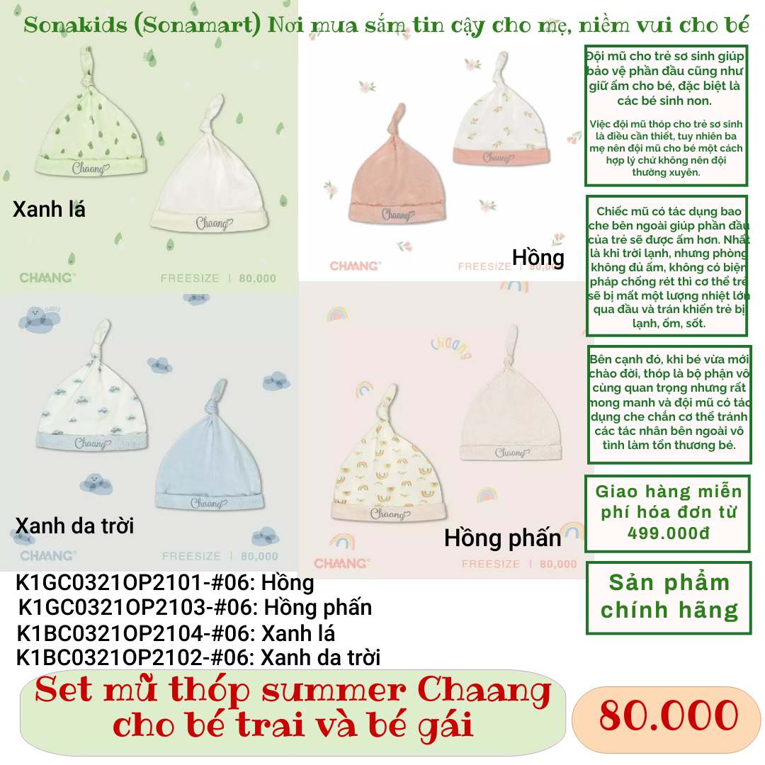 Set mũ thóp Summer Chaang cho bé trai và bé gái