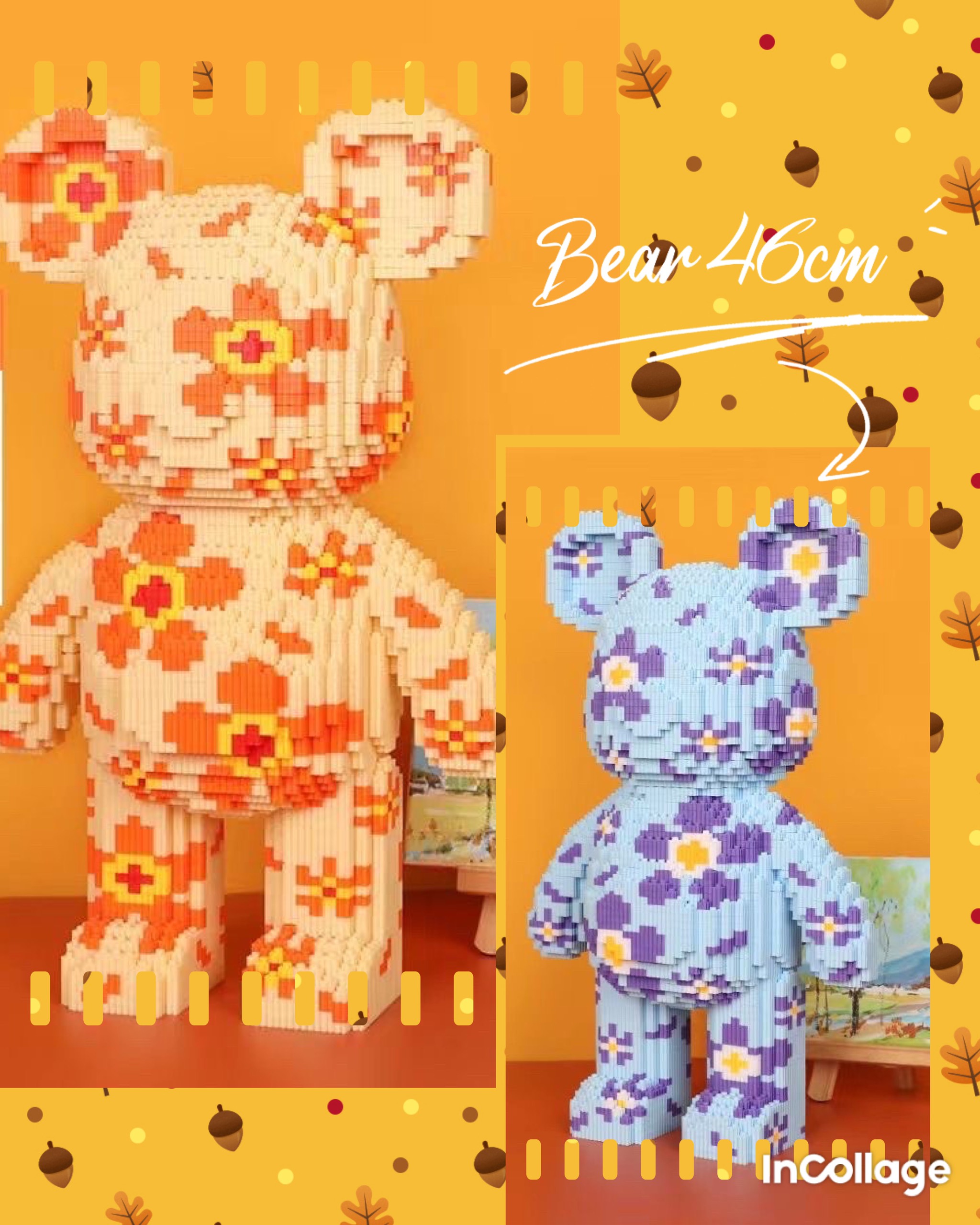 Gấu Bearbrick Hoa size lớn 46cm lắp ráp mô hình , xếp hình - Quà tặng, trang trí, decor bearbrick.