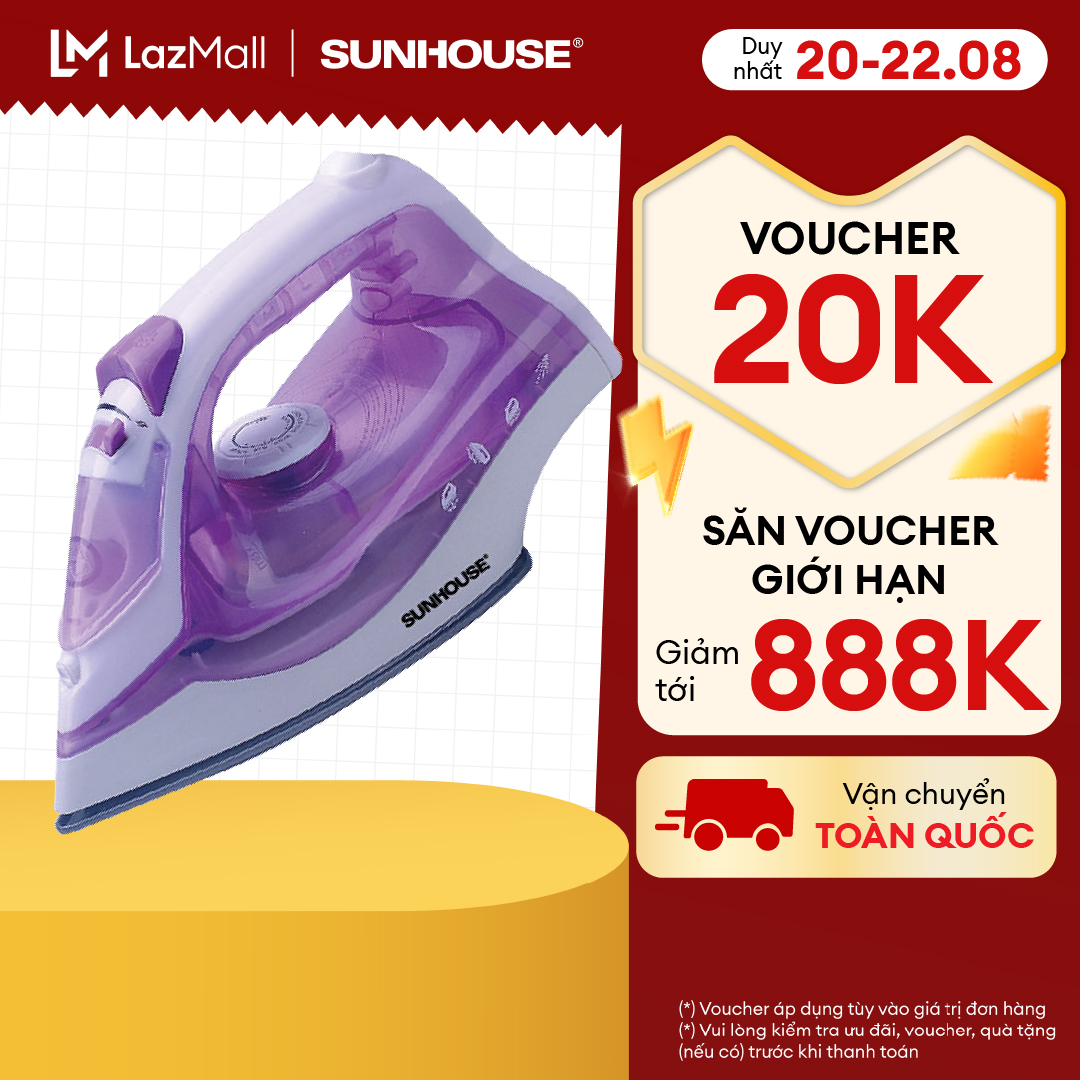 Bàn là hơi SUNHOUSE SHD2063P màu tím - Đa dạng chế độ - Làm nóng nhanh - Tiết kiệm điện - Bảo hành 12 tháng - Hàng chính hãng