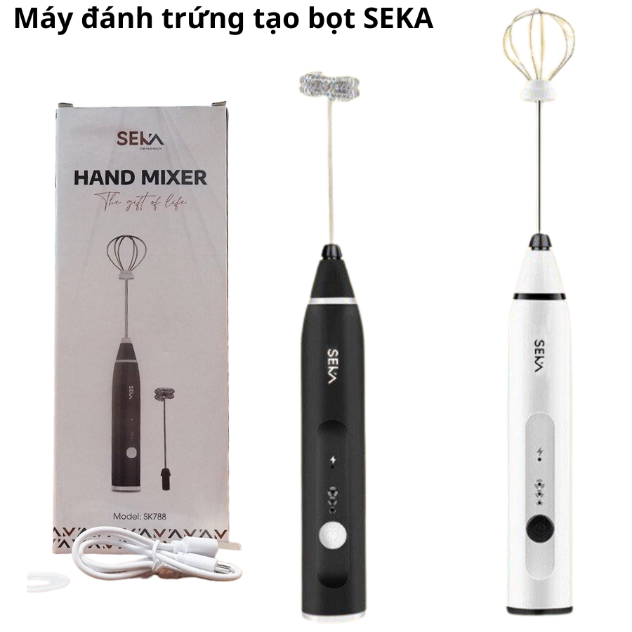 Máy đánh trứng, que tạo bọt cafe mini cầm tay không giây chính hãng seka 3 cấp độ , hỗ trợ sạc pin