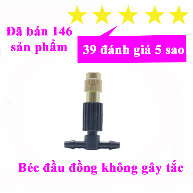 Bộ 10 béc phun sương, béc tưới cây 1 cửa đầu đồng kèm chân tê T gắn béc (dày dặn, cao cấp)