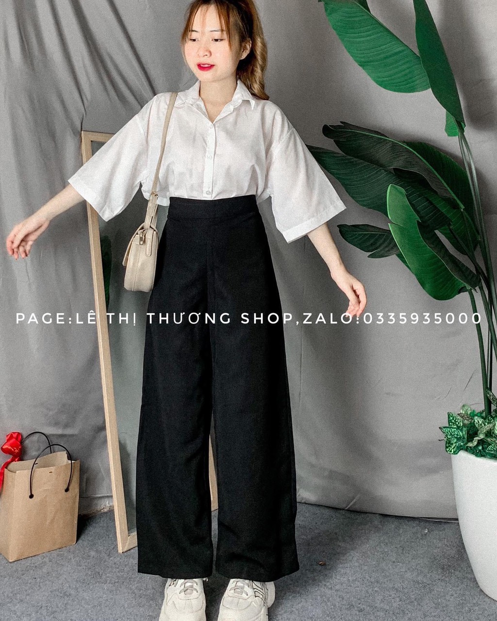 Set bộ quần suông + sơ mi tay lỡ 1 túi