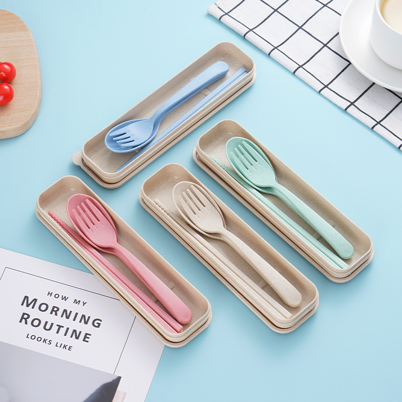 Muỗng, đũa dùng đi du lịch, bộ dao kéo cầm tay, Bộ thìa , dĩa, đũa 3 chi tiết bằng lúa mạch, Bộ 3 dĩa,văn phòng