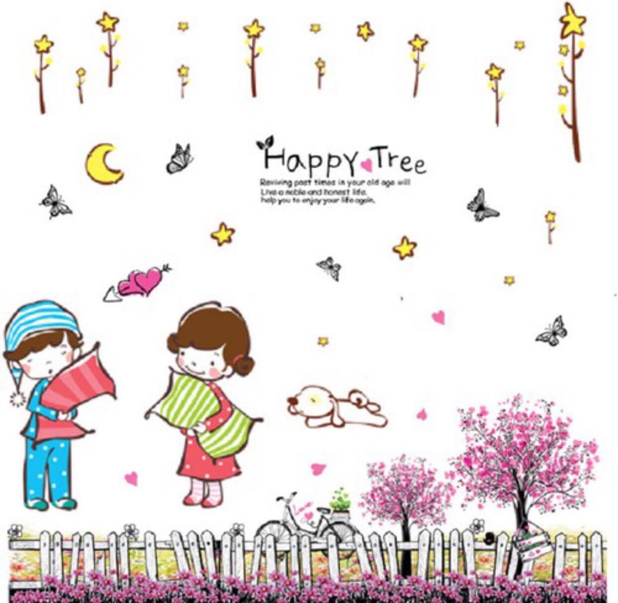 combo 2 bức decal dán tường  chân tường tím và ôm gối chúc ngủ ngon