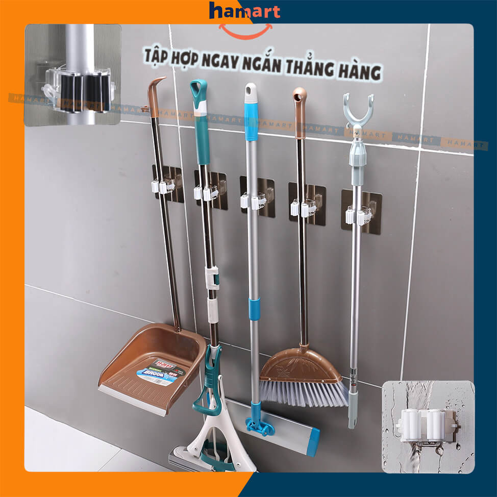 Móc Treo Chổi Hamart Móc Dán Tường Chịu Lực Móc Treo Cây Lau Nhà Ánh Kim Treo Đồ Đa Năng